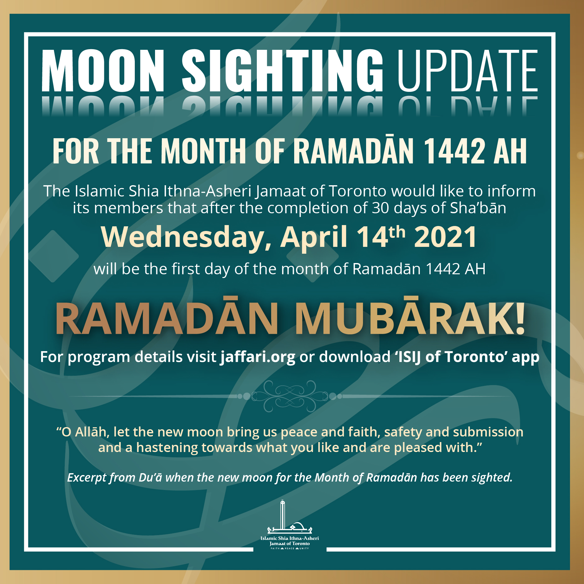 Moon Sighting for Ramadān 1442 AH Wednesday, April 14, 2021 ISIJ of
